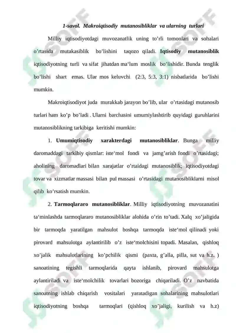 Milliy iqtisodiyotning nisbatlari va muvozanati 2