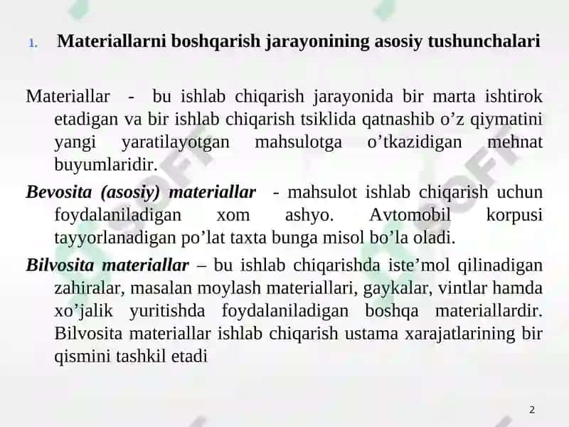 MATERIAL XARAJATLARINING HISOBI 2