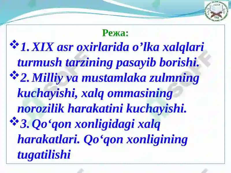 XIX asrning 70-90 yillarida Turkiston o’lkasida xalq ozodlik harakatlari 2