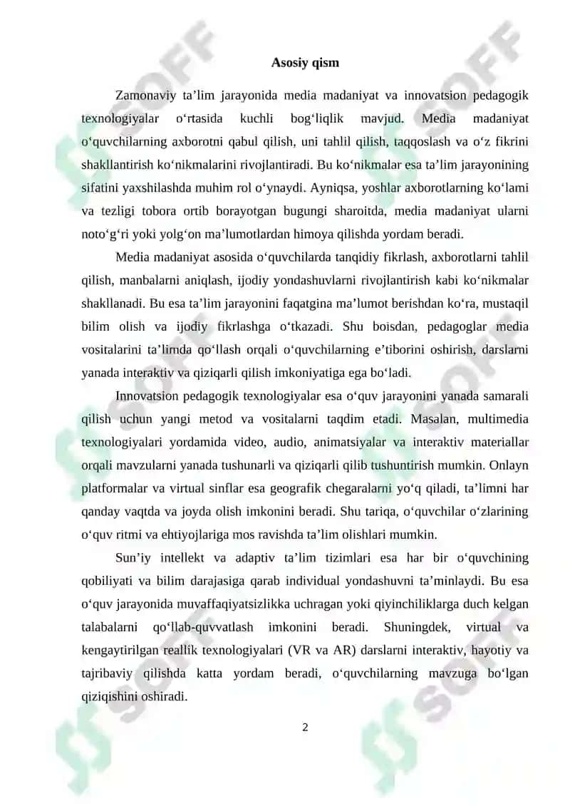 MEDIA MADANIYATI VA INNAVATSION PEDAGOGIK TEXNOLOGIYALAR 2