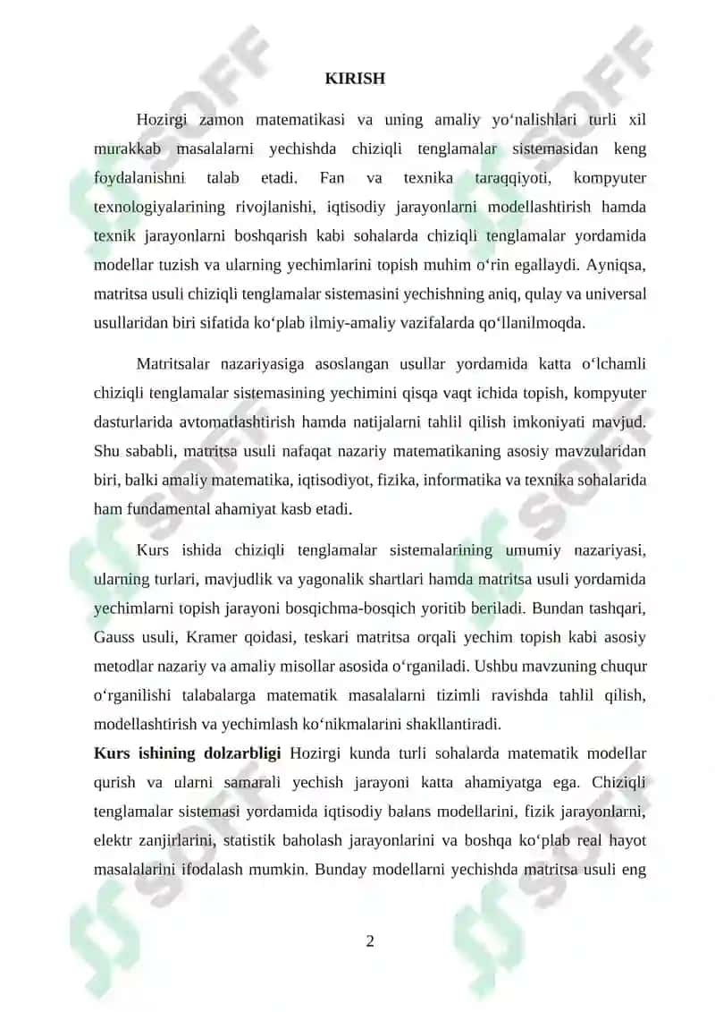 Chiziqli Tenglamalar Sestimasini Yechishning Matritsa Usuli 2