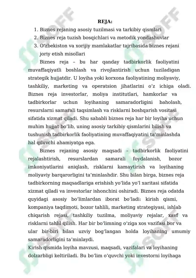 Amaliyotda biznes rejani tatbiq etish tajribalari 2