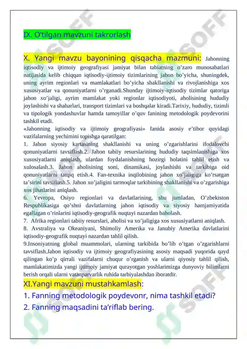 Jahon Iqtisodiy – Ijtimoiy Geografiya 2
