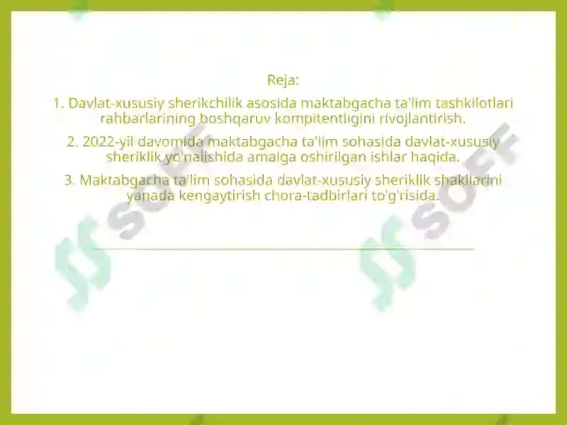 Davlat xususiy sherikchilik asosida maktabgacha ta'lim tashkilotlarini tashkil etish va boshqarishning huquqiy asoslari 2