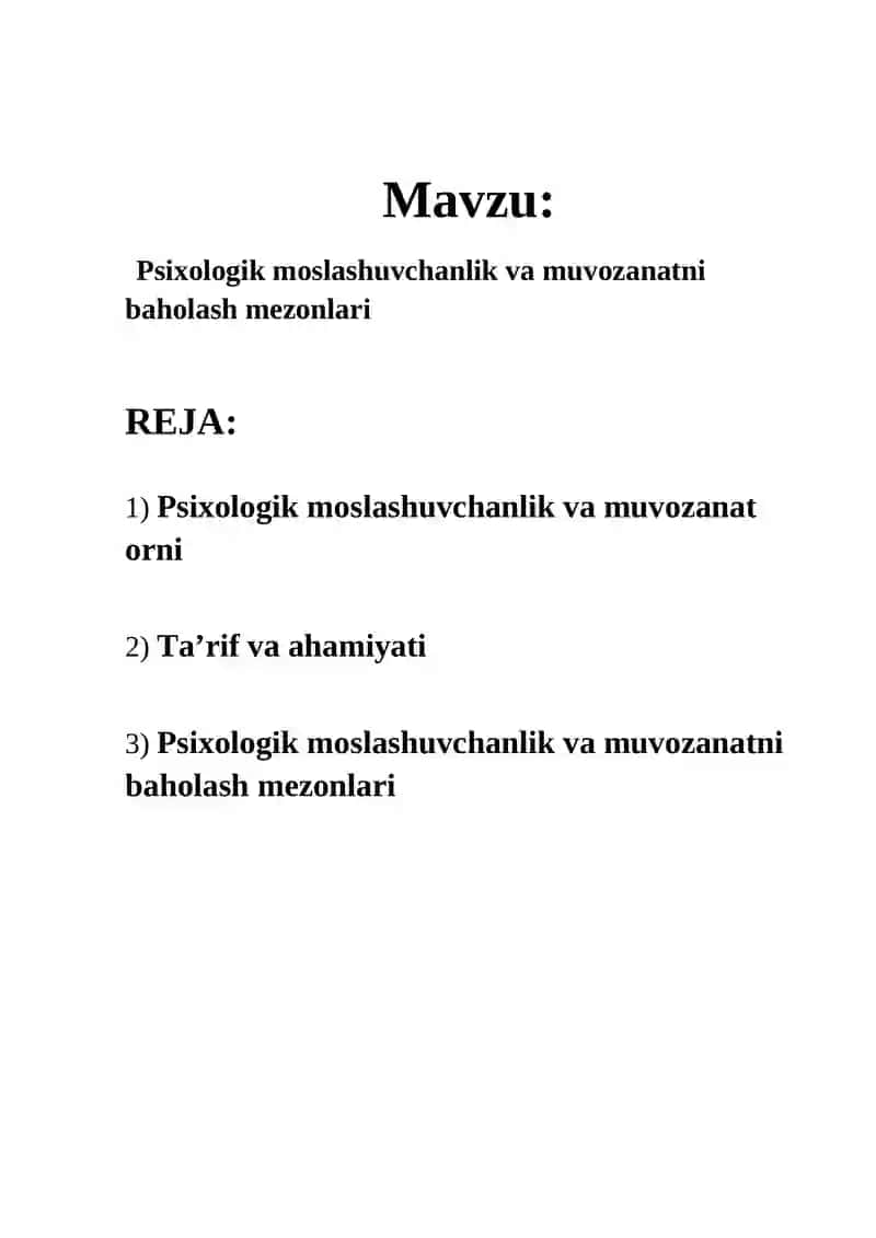 Psixologik moslashuvchanlik va muvozanatni baholash mezonlari 2