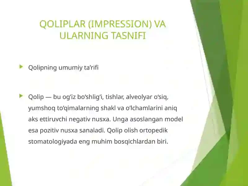 Qoliplar va ularning tasnifi. Anatomik va funksional qoliplar. 2