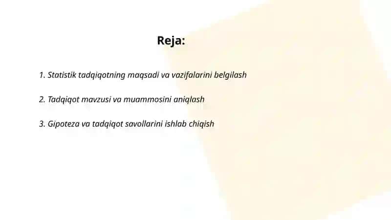 Statistik tadqiqotlarni tashkil qilish 2