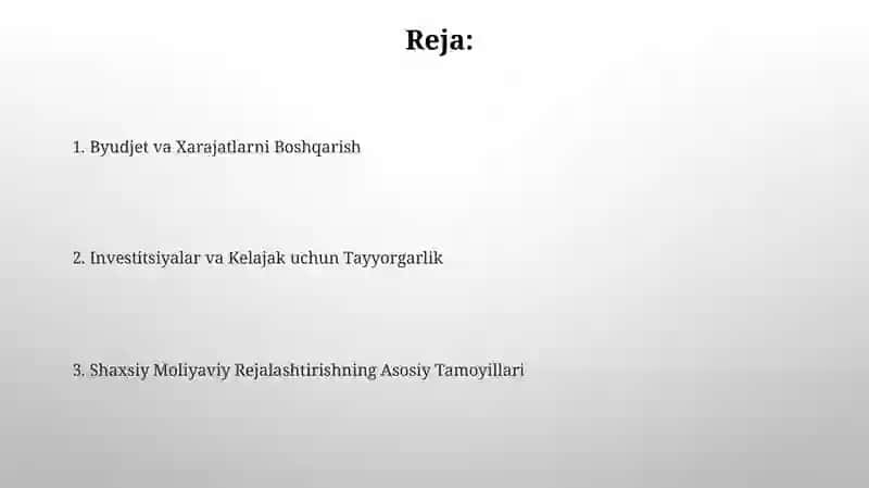 Shaxsiy Moliyaviy Rejalashtirish 2