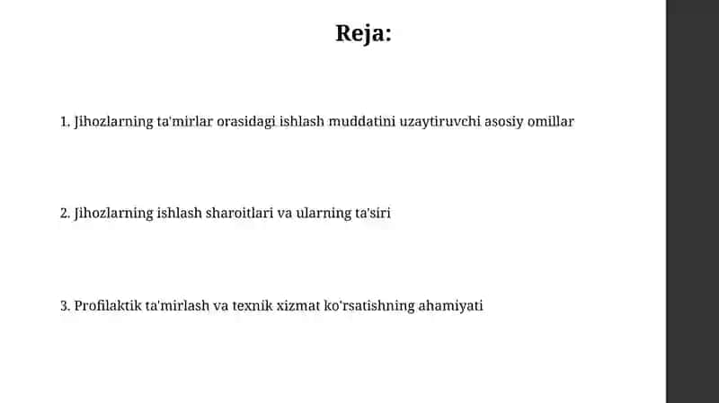 Tamirlash orasidagi jihozlarni ishlash muddatini oshiruvchi asosiy omillar 2