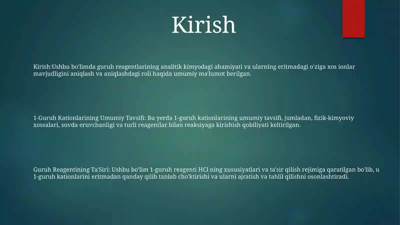 Guruh Kationlarining Umumiy Tavsifi Va Guruh Reagentining Ta'Siri 2