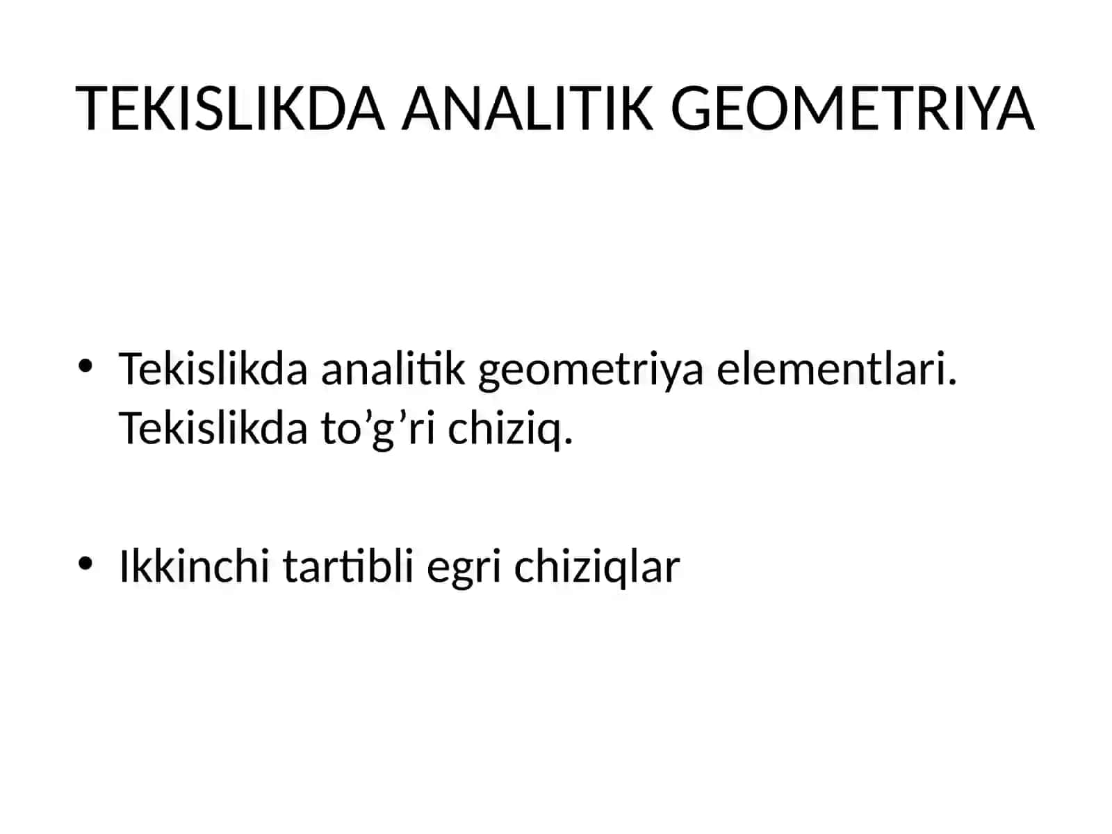 TEKISLIKDA ANALITIK GEOMETRIYA 2