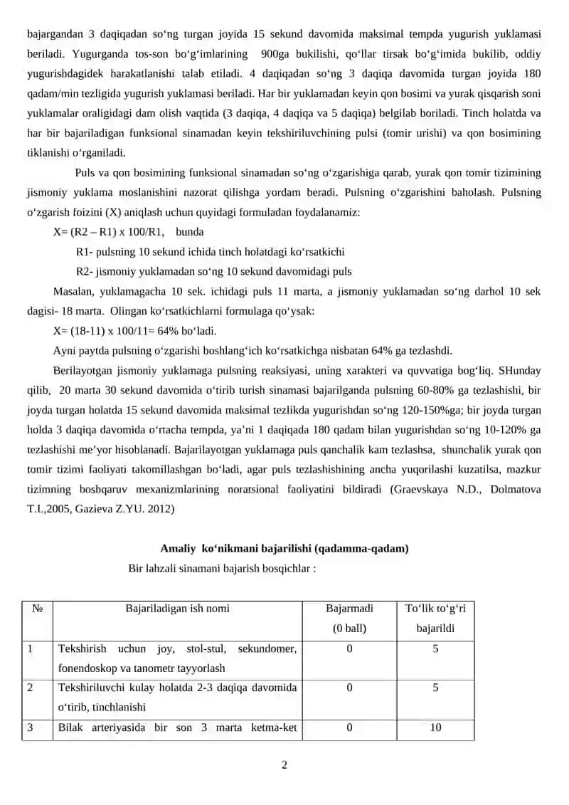 Sport tibbiyoti va reabilitatsiya fanidan - Amaliy mashg‘ulot № 8 2