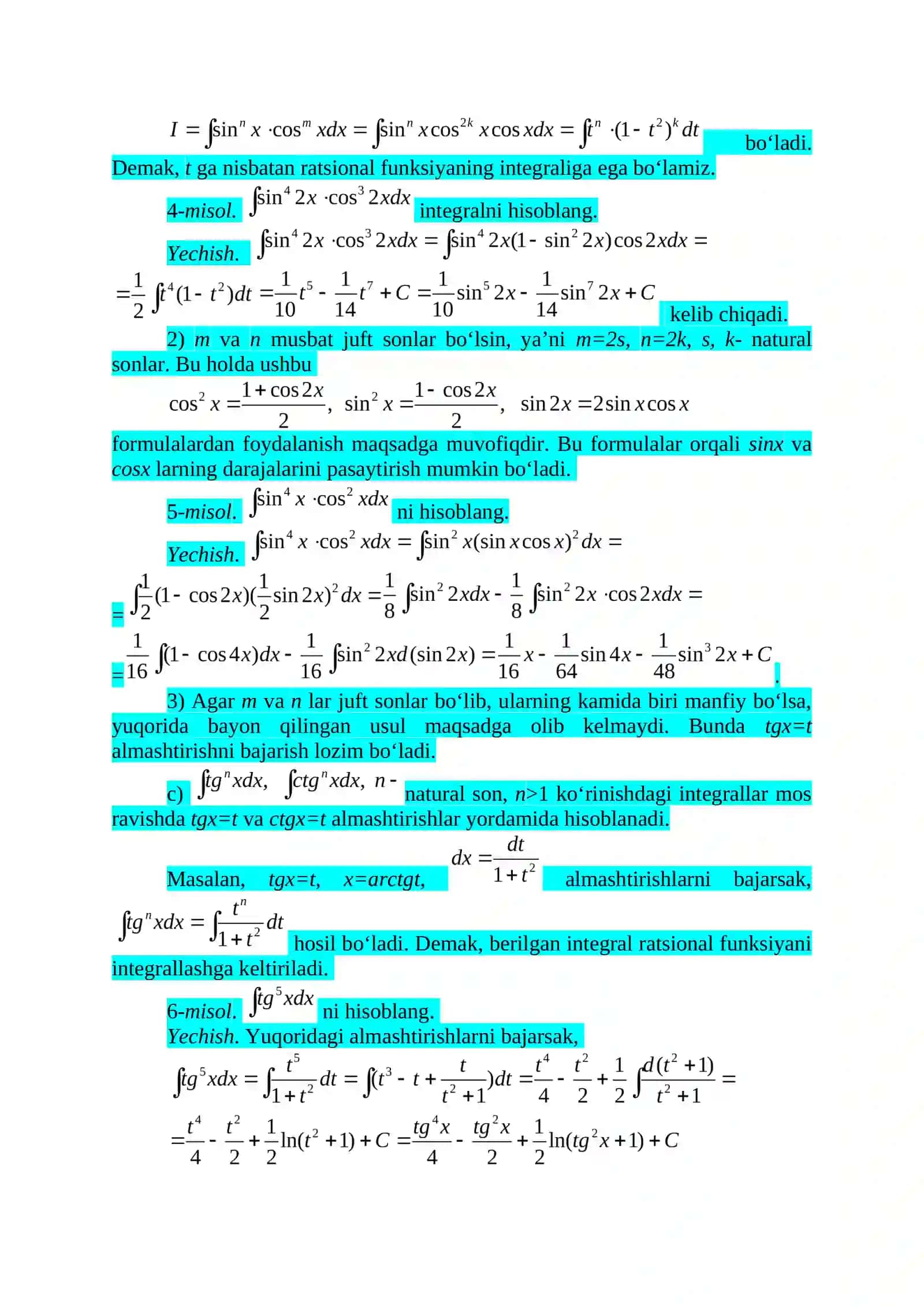 TRIGONOMETRIK IFODALARNI INTEGRALLASH 2