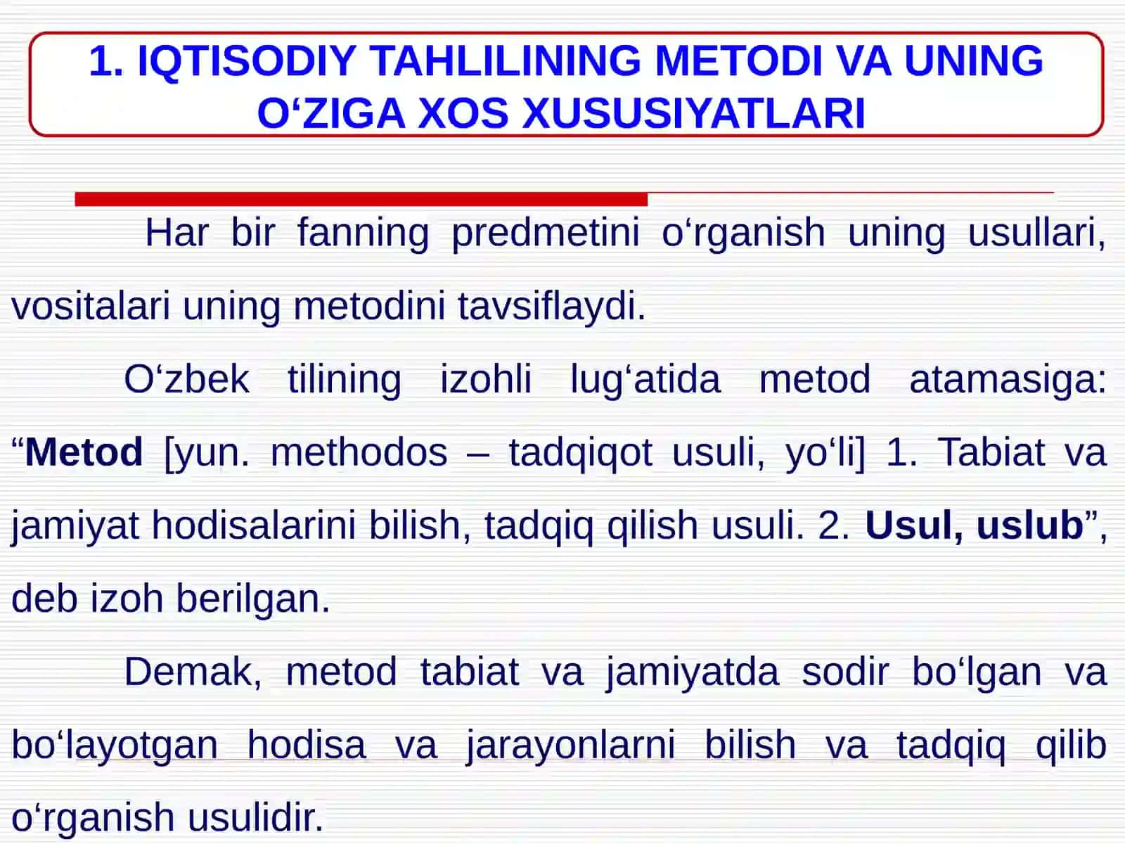 Iqtisodiy tahlil fanining metodi va uning oʻziga xos xususiyatlari 2
