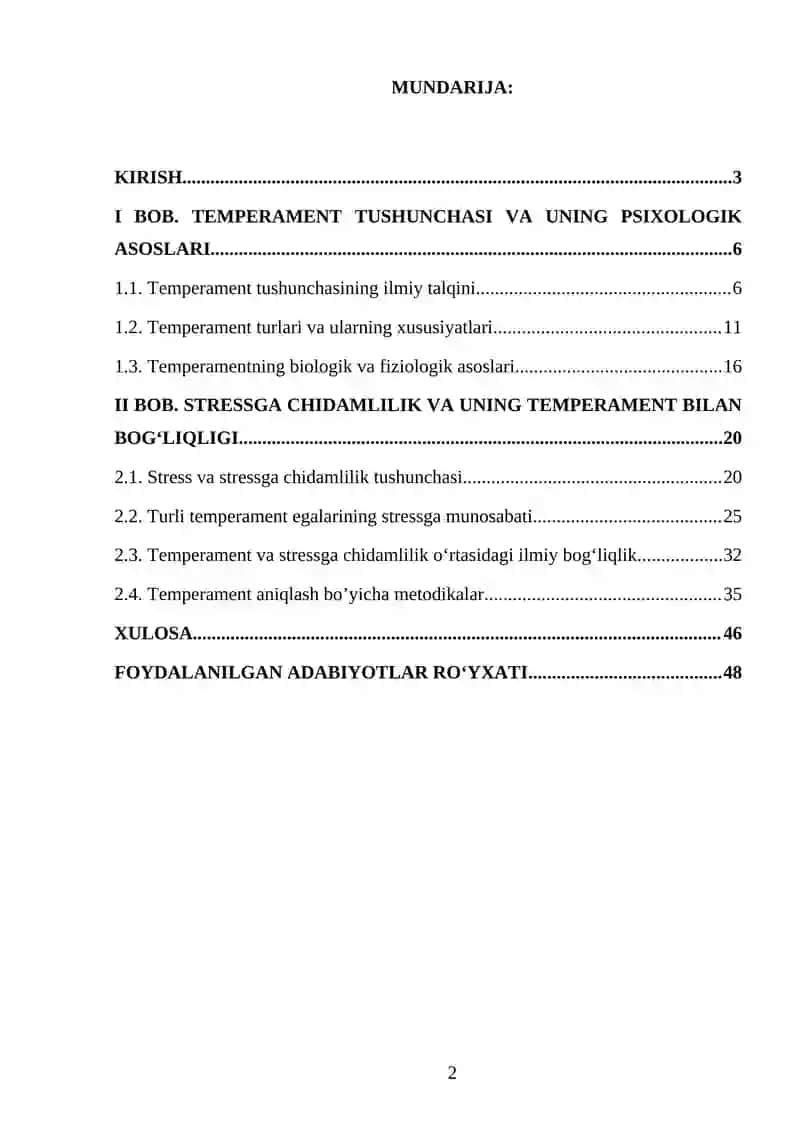 Temperament va stressga chidamlilik o’rtasidagi ilmiy bog’liqlik 2