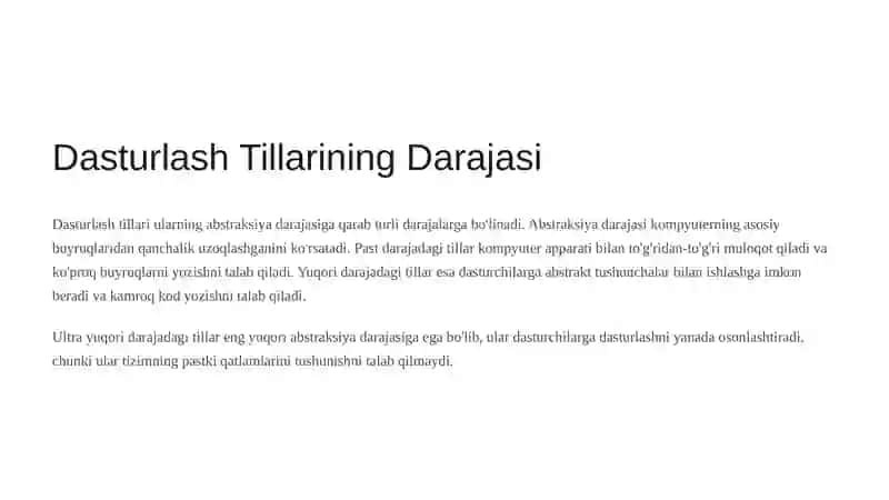 Ultra Yuqori Darajali Dasturlash Tillari 2