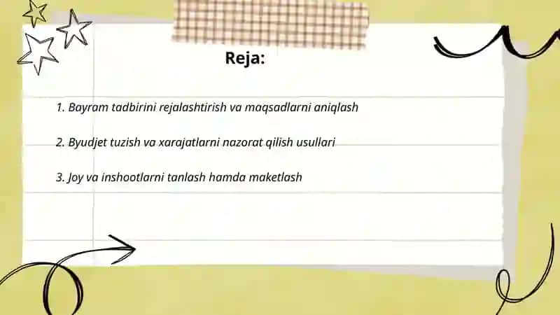 Bayram tadbirlarini tashkil etish usullari 2