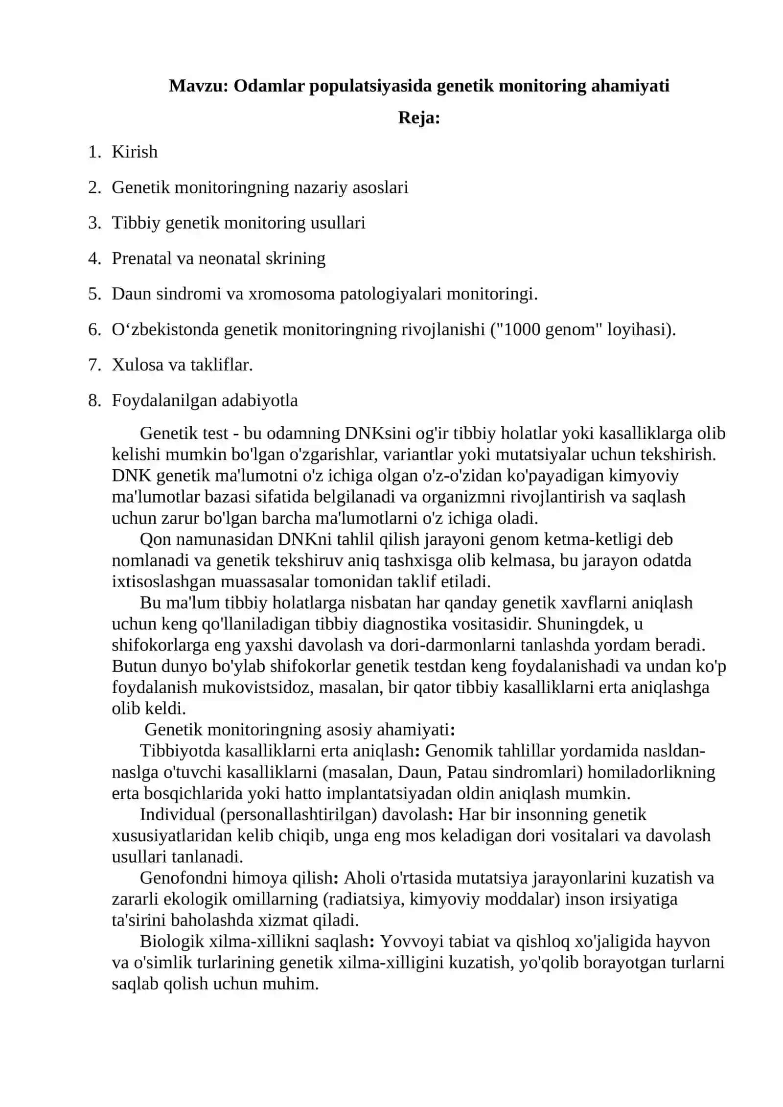Odam populatsiyasida genetik monitoring ahamiyati(Tibbiy biologiya) 2
