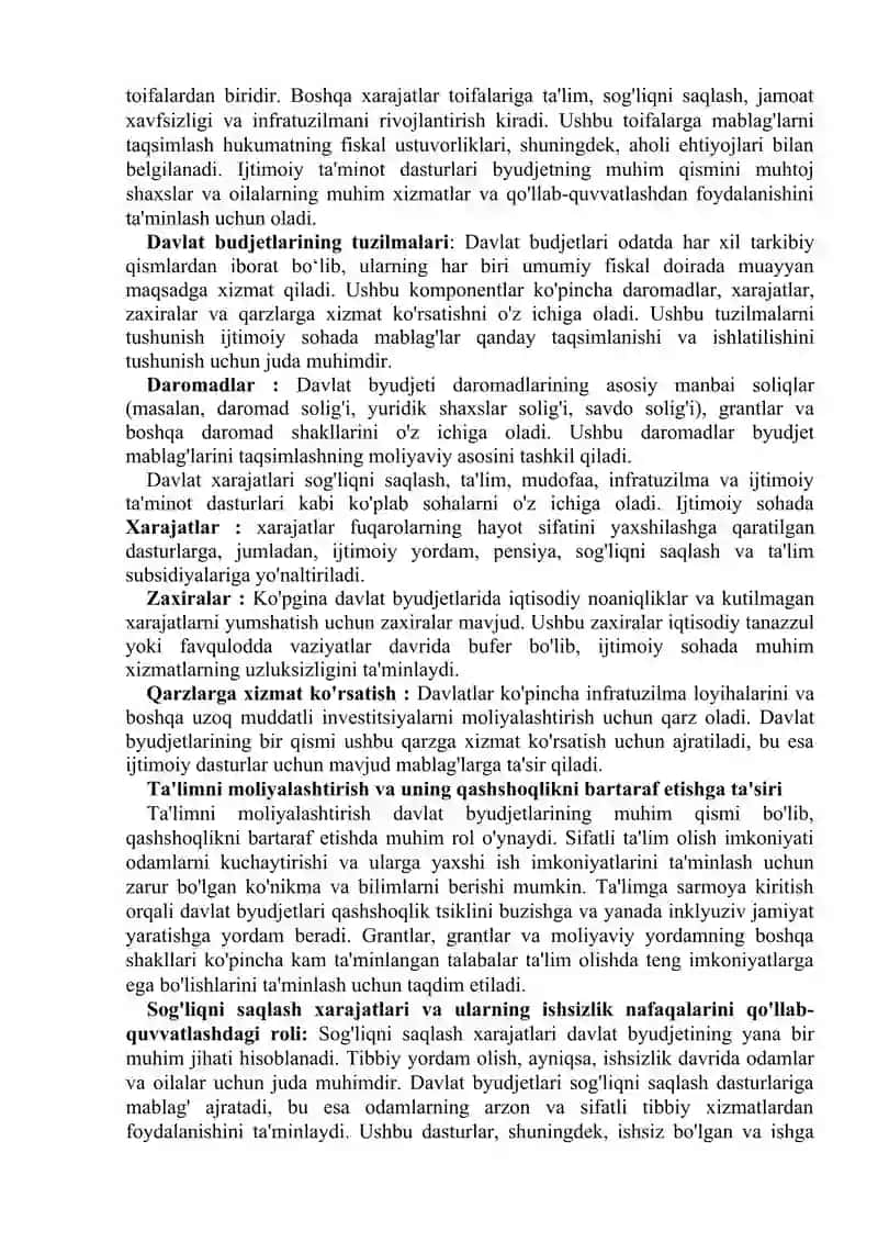 DAVLATLAR BUYUDJETLARI TUZILMALARI VA ULAR FAOLIYATINI  IJTIMOIY SOHAGA YONALTIRISH OMILLARI 2