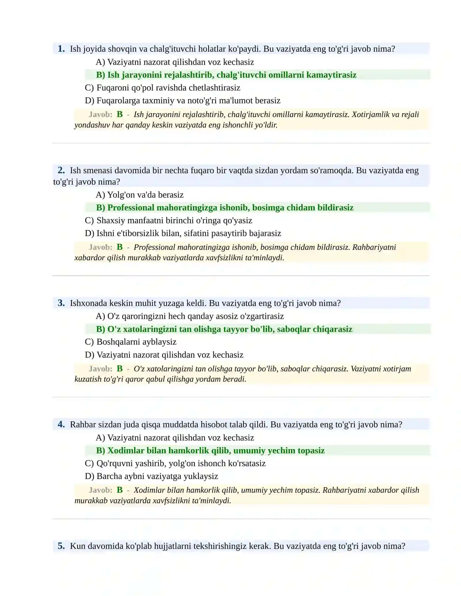 BOJXONA XIZMATIGA ISHGA KIRISH PSIXOLOGIK SINOV Testlari 2