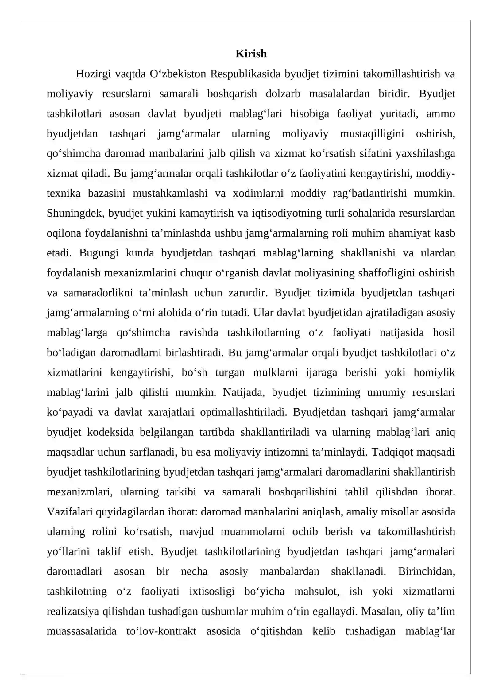 Byudjet tashkilotlarining byudjetdan tashqari jamg‘armalari daromadlari 2