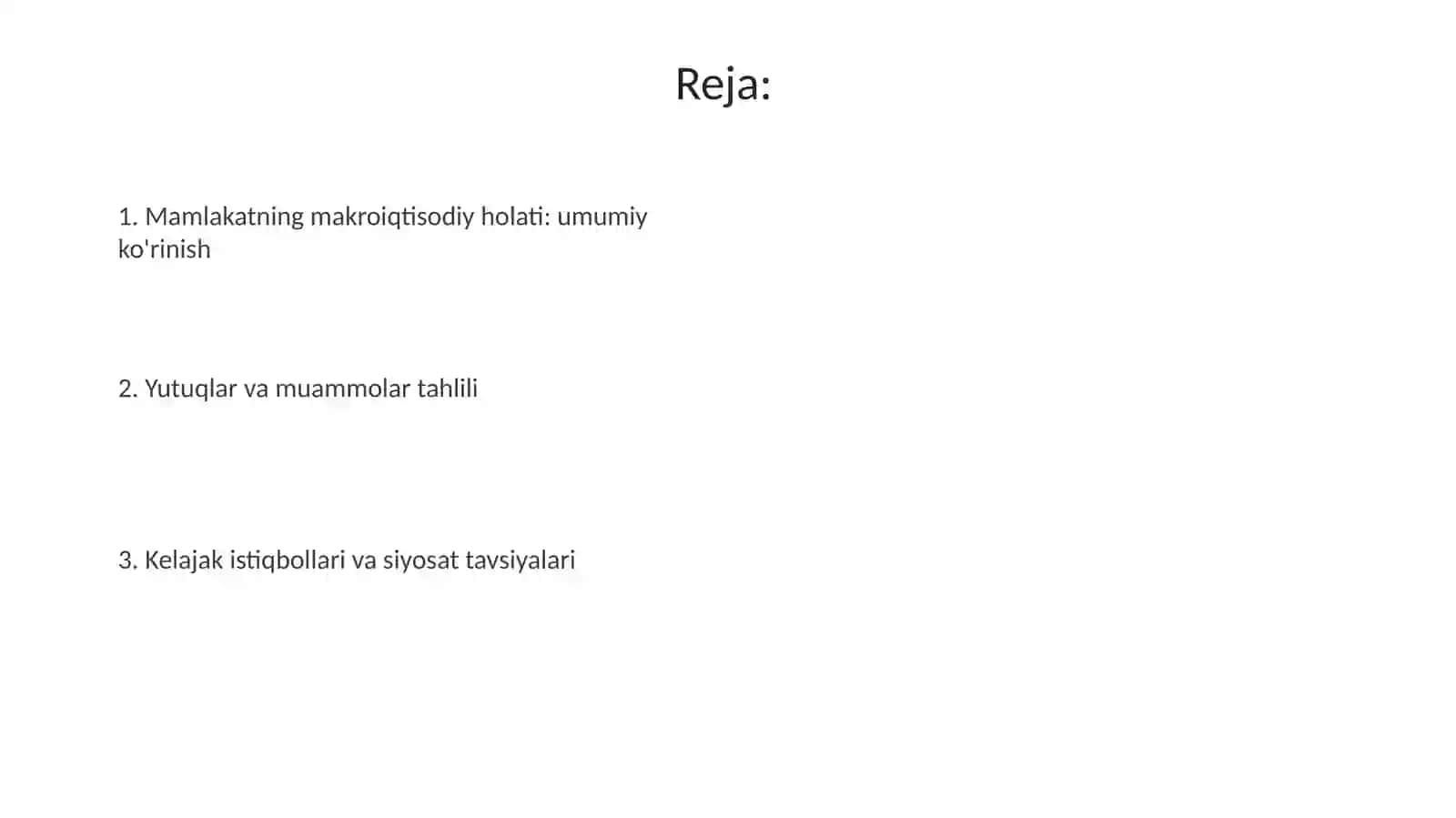 Mamlakatning makroiqtisodiy holati: Umumiy ko'rinish 2