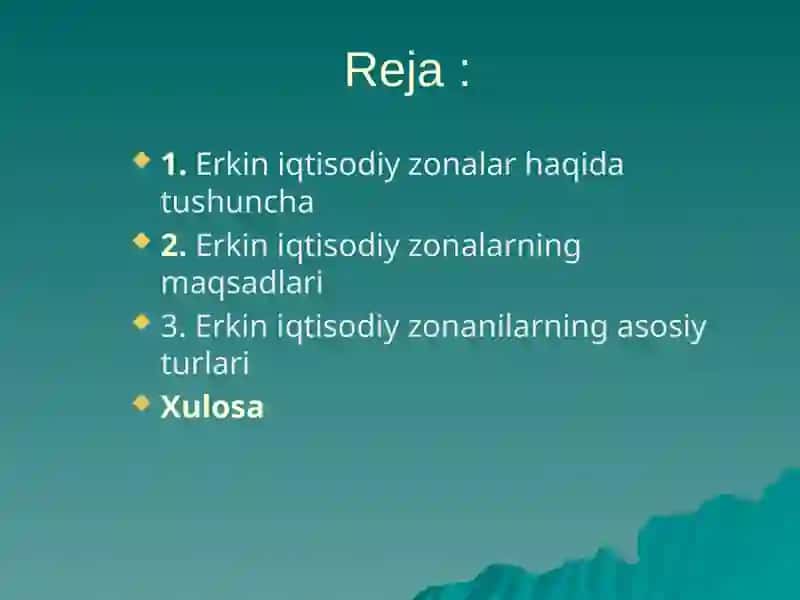 Erkin iqtisodiy zonalarni tashkil etish maqsadi, vazifalari va turlari 2