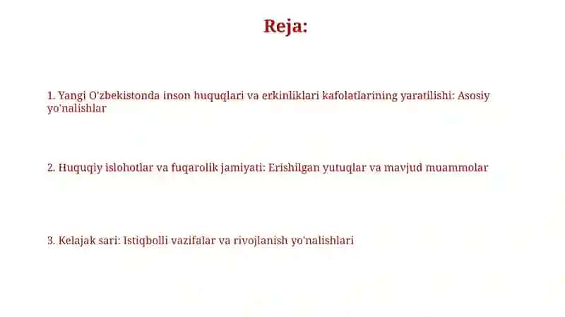 Yangi O‘zbekistonda inson haq-huquqlari va erkinliklari kafolatining yaratilishi 2
