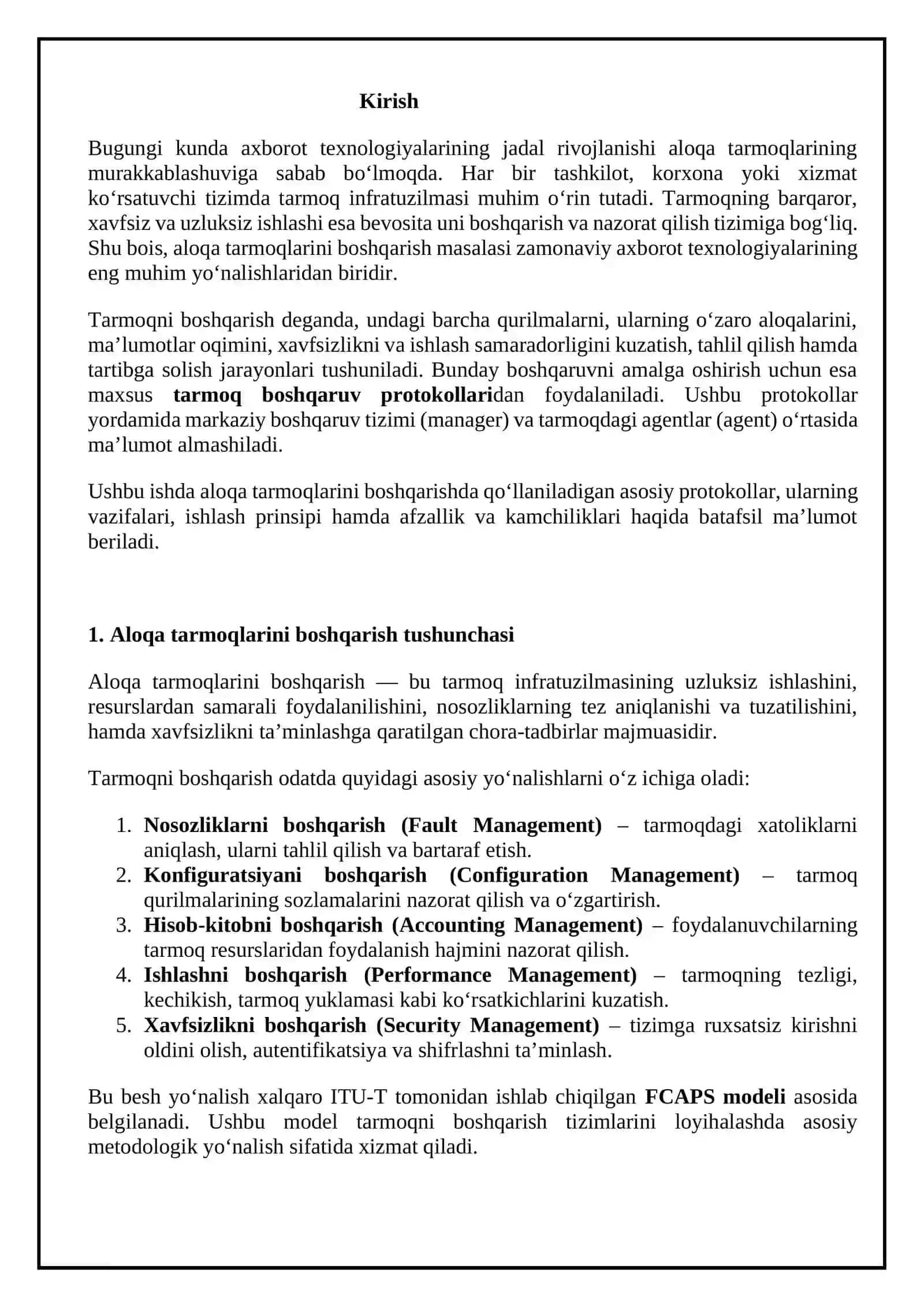 Aloqa tarmoqlarini boshqarish uchun foydalaniladigan asosiy protokollar. 2