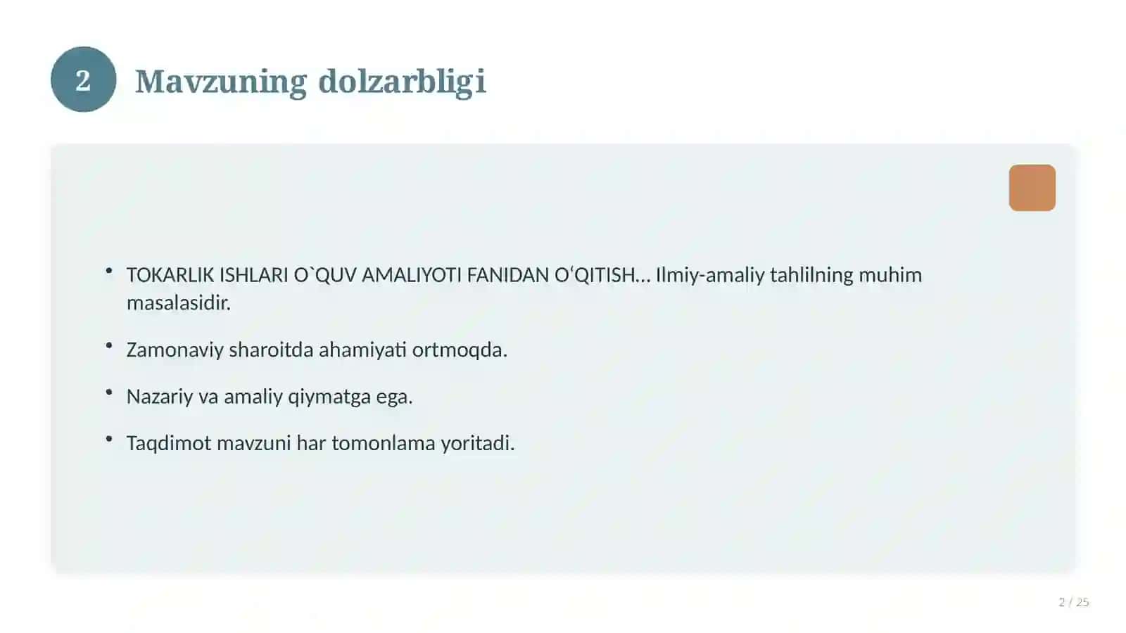 TOKARLIK ISHLARI O`QUV AMALIYOTI FANIDAN O‘QITISH MATERIALLARI 2