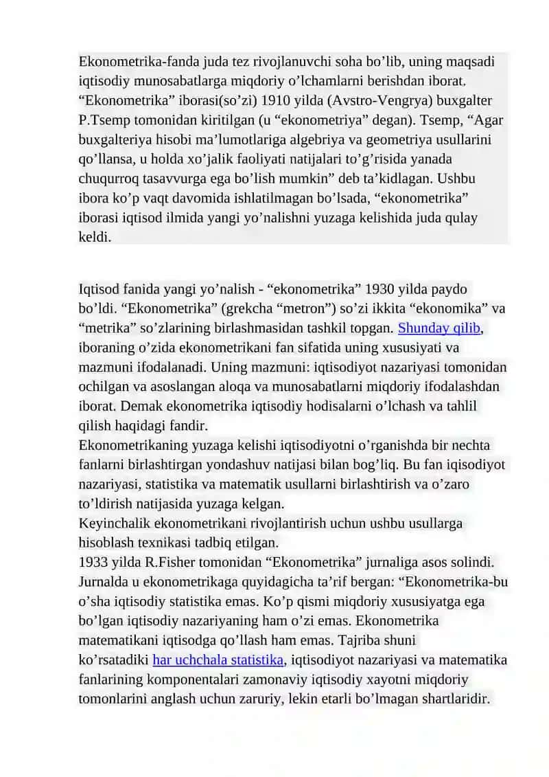 Ekonometrik modellashtirishda qo’llaniladigan amaliy dasturlar paketlarining xususiyatlari 2