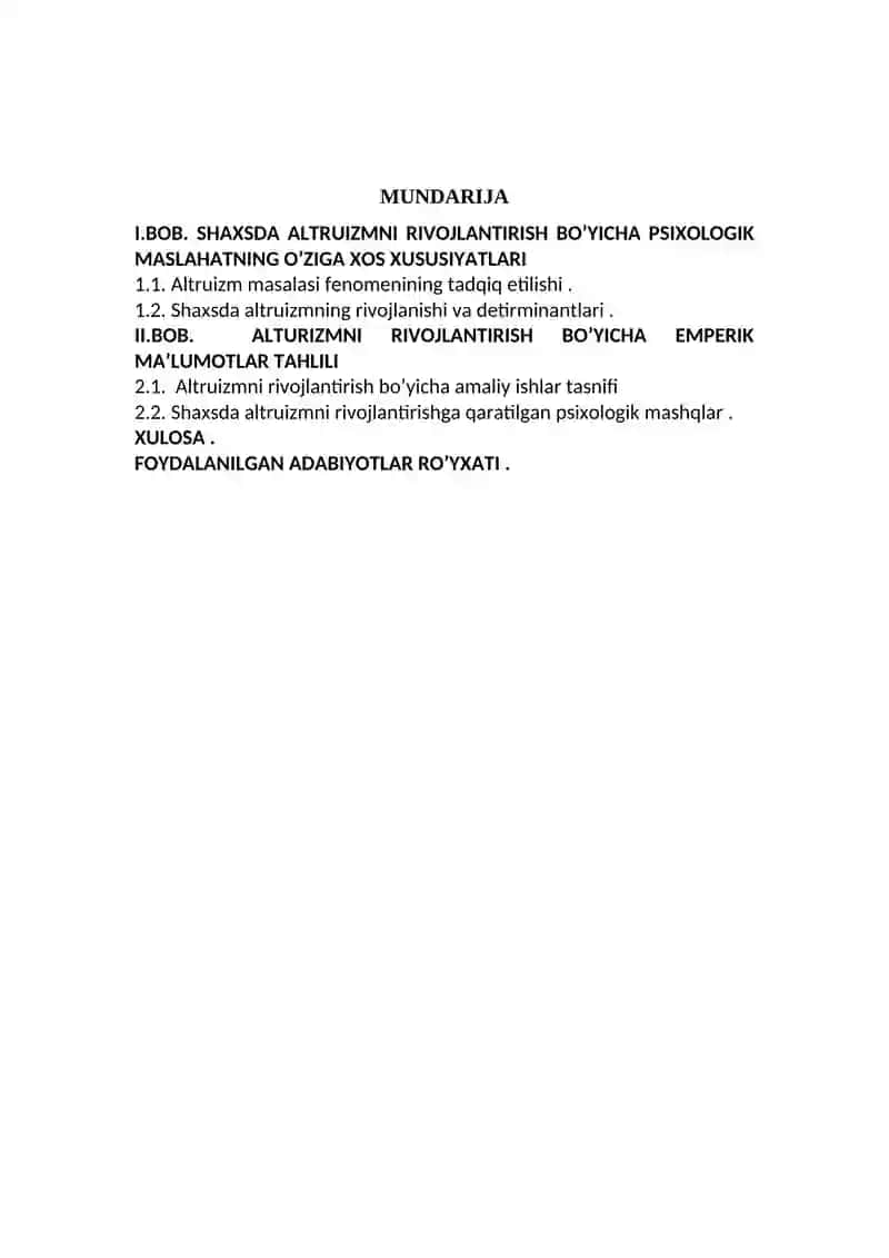 ALTRUIZMNI RIVOJLANTIRISH BO’YICHA PSIXOLOGIK MASLAHATNI TASHKIL ETISH SHART-SHAROITLARI 2