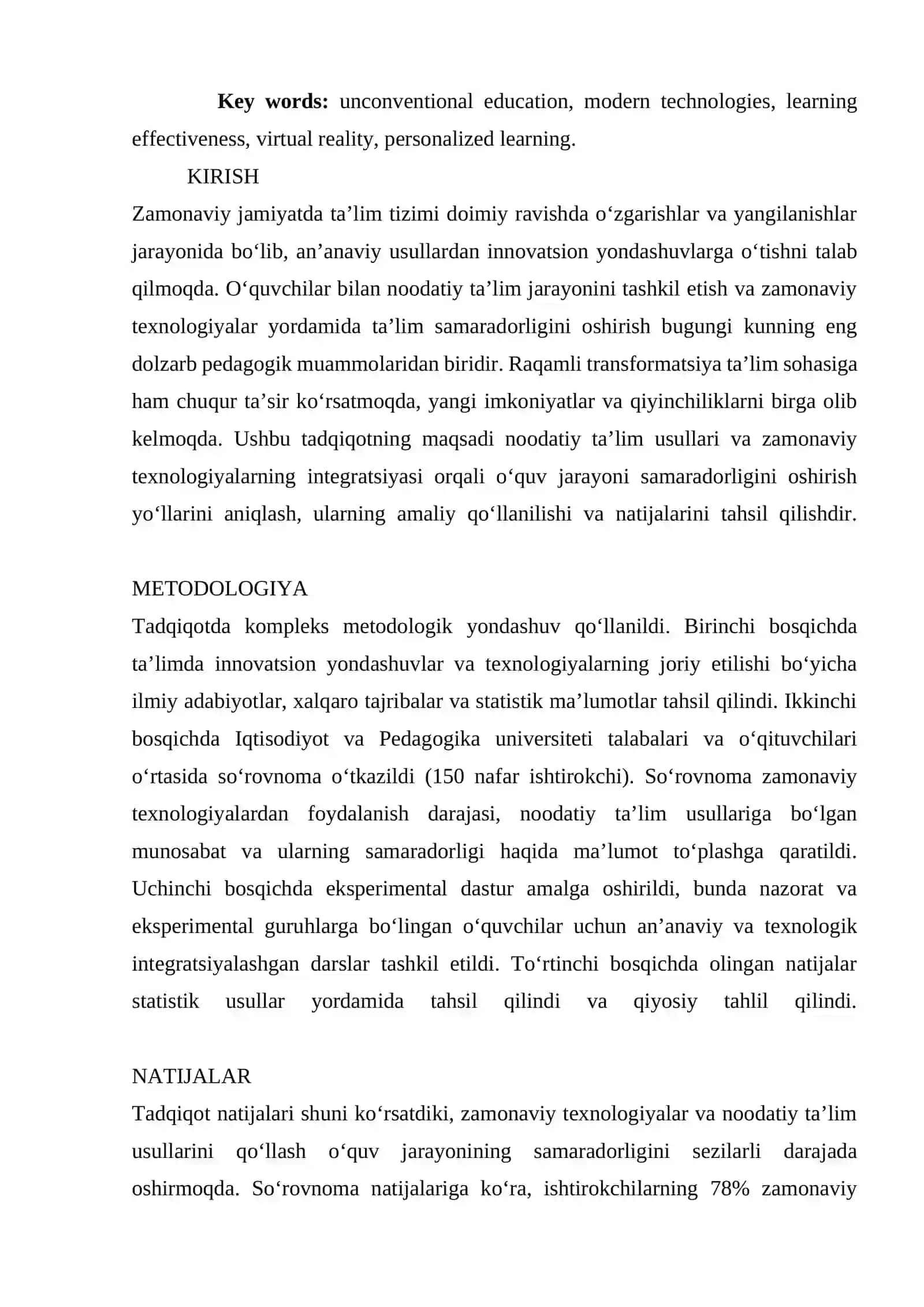 Zamonaviy taʼlimda Noodatiy Yondashuvlar va Texnologiyalar 2