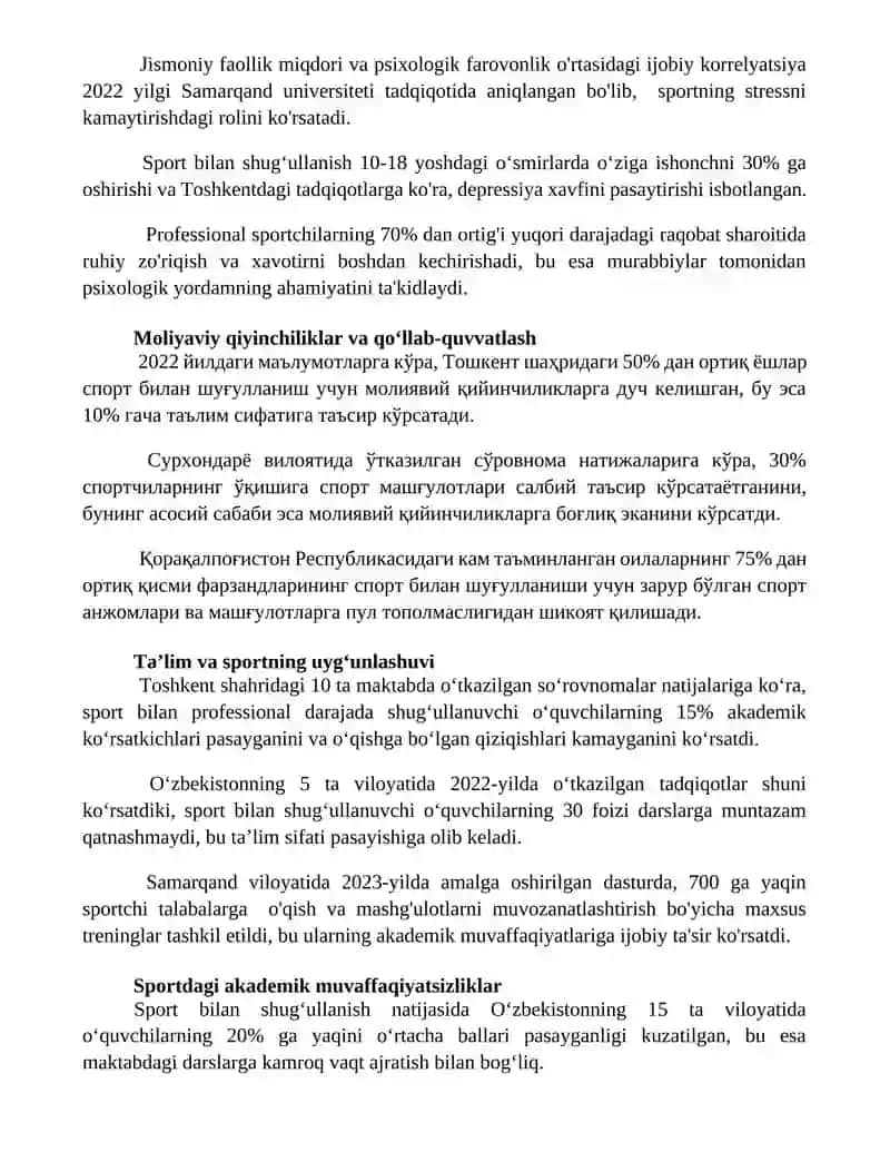 Sport bilan shug'ullanish jarayonida tarbiyaviy masalalar 2