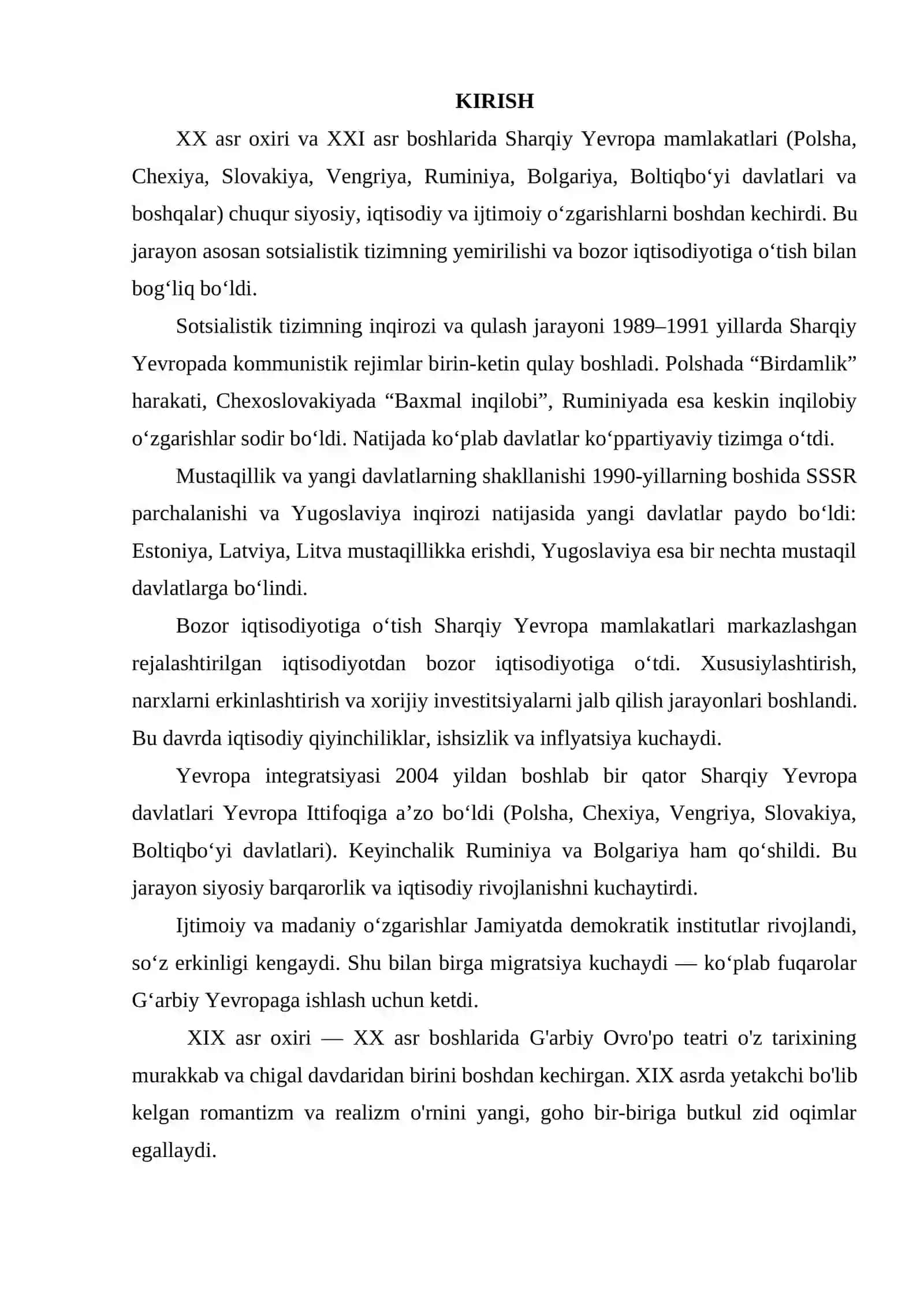 XX ASR OXIRI XXI ASR BOSHLARIDA SHARQIY YEVROPA MAMLAKATLARI 2