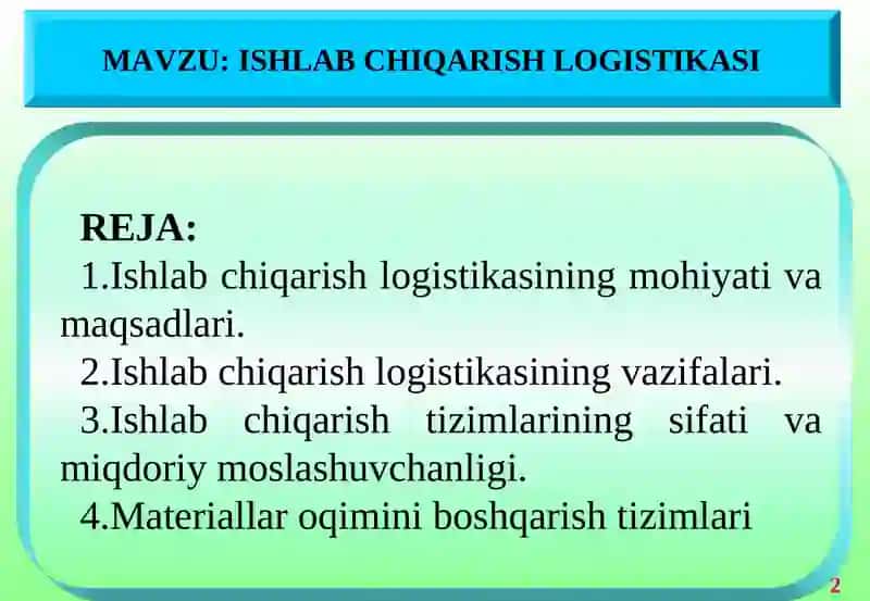 Ishlab chiqarish logistikasi 2