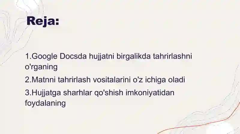 Google Docs hujjatni birgalikda tahrirlash. Google Docsda matnni tahrirlash vositalari 2