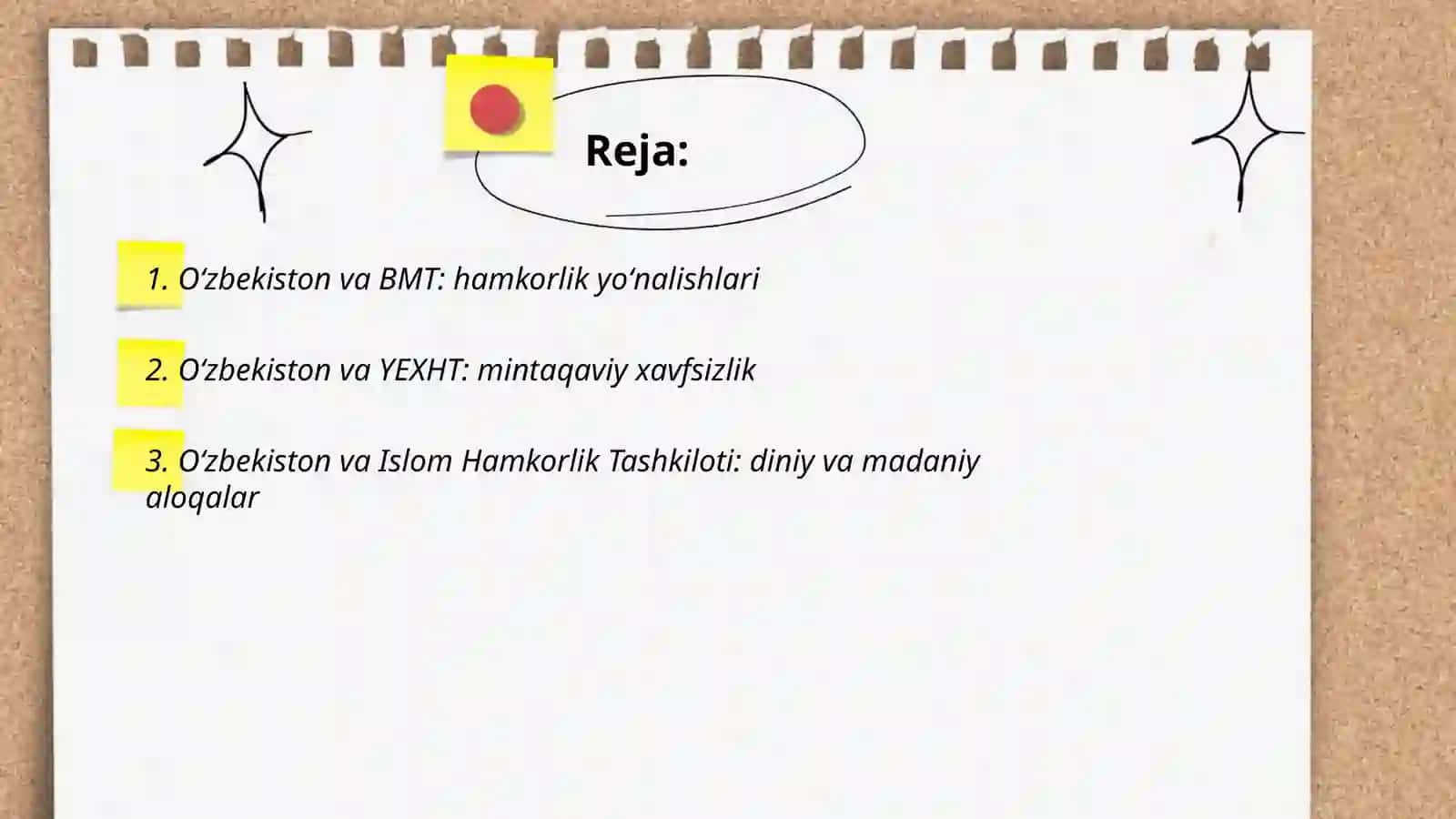 Oʻzbekistonning xalqaro tashkilotlar va xorijiy davlatlar bikan hamkorligi 2