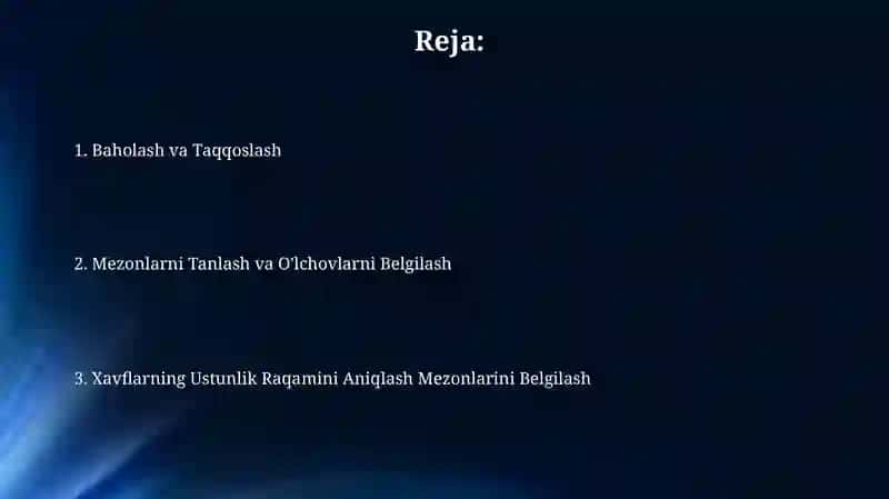 Xavfning ustunlik soni baholash mezonlarini aniqlash 2