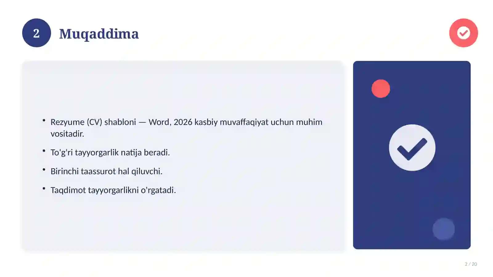 Rezyume (CV) shabloni — Word, 2026 2
