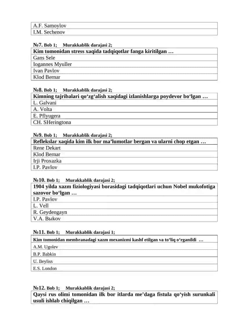 200 ta test Fiziologiyadan 2