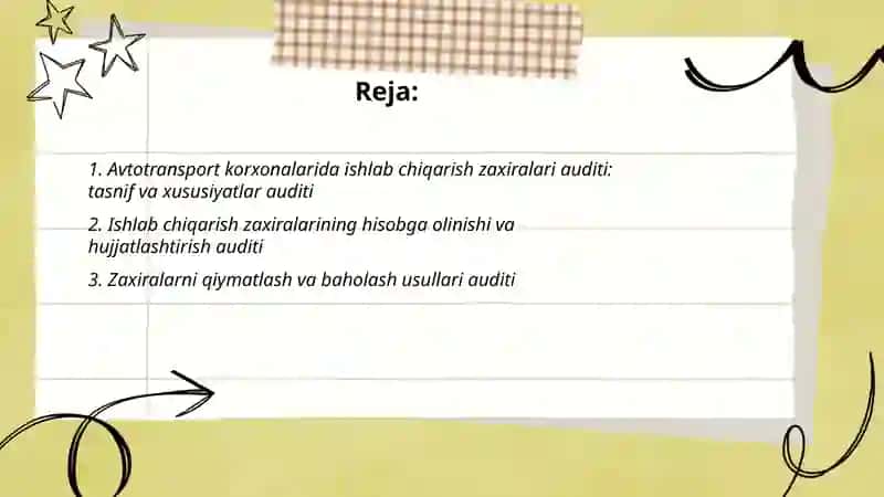 Avtotransport korxonalarida ishlab chiqarish zaxiralari auditi 2