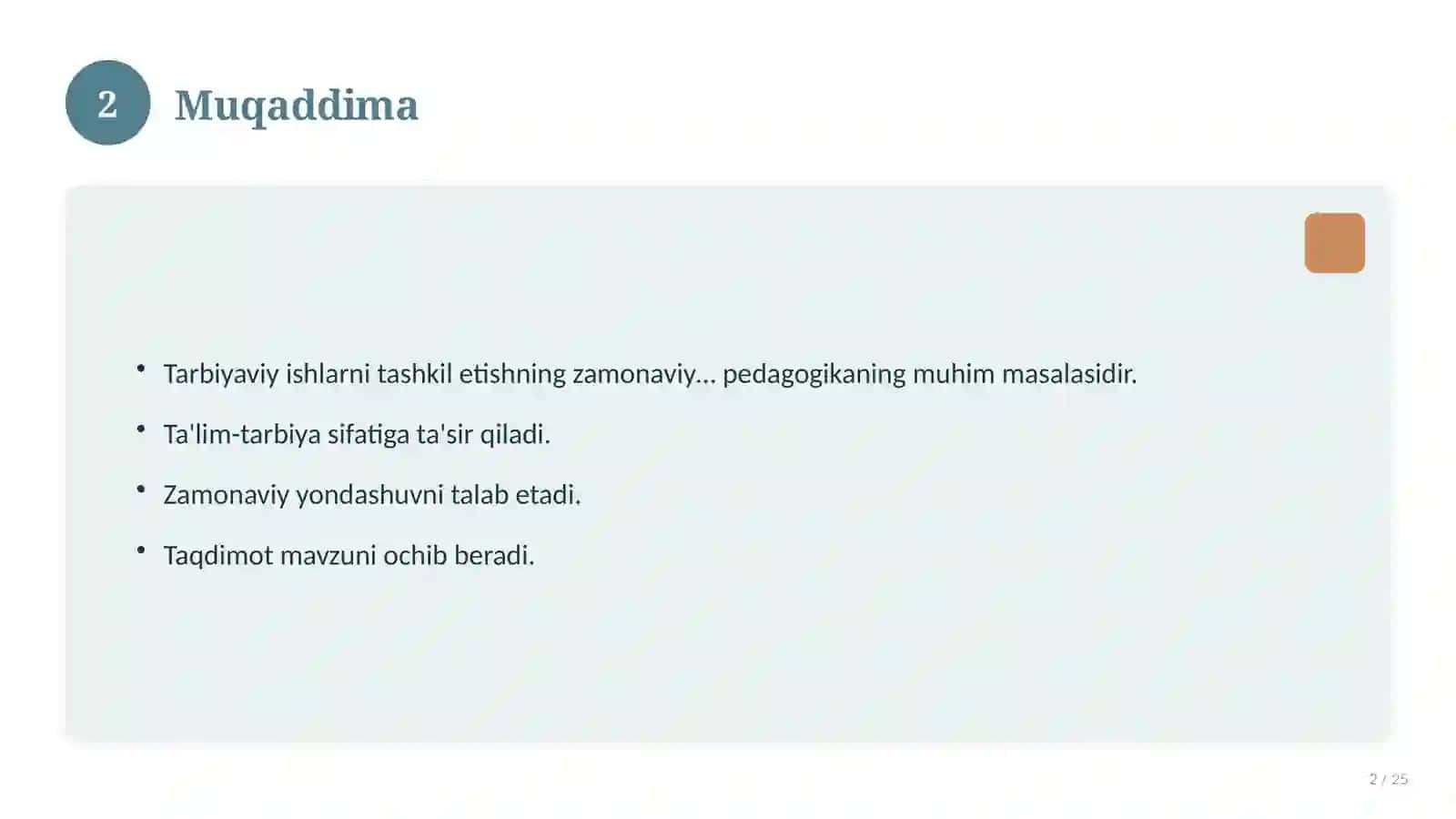 Tarbiyaviy ishlarni tashkil etishning zamonaviy texnologiyalari 2