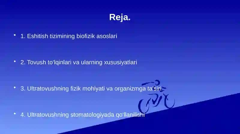 Eshitish biofizikasi elementlari. Ultratovush va uning stomatologiyada qo‘llanilishi. 2