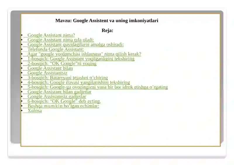 Google Assistant va uning imkoniyatlari 2