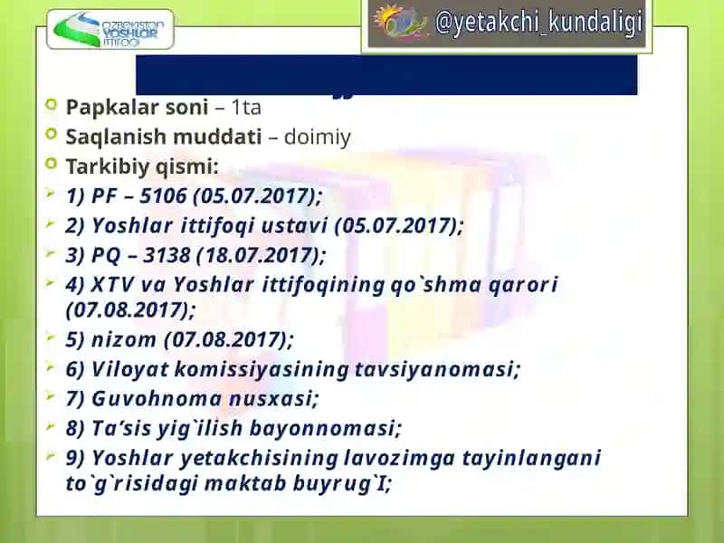 Yoshlar yetakchilarning ish hujjatlari 2