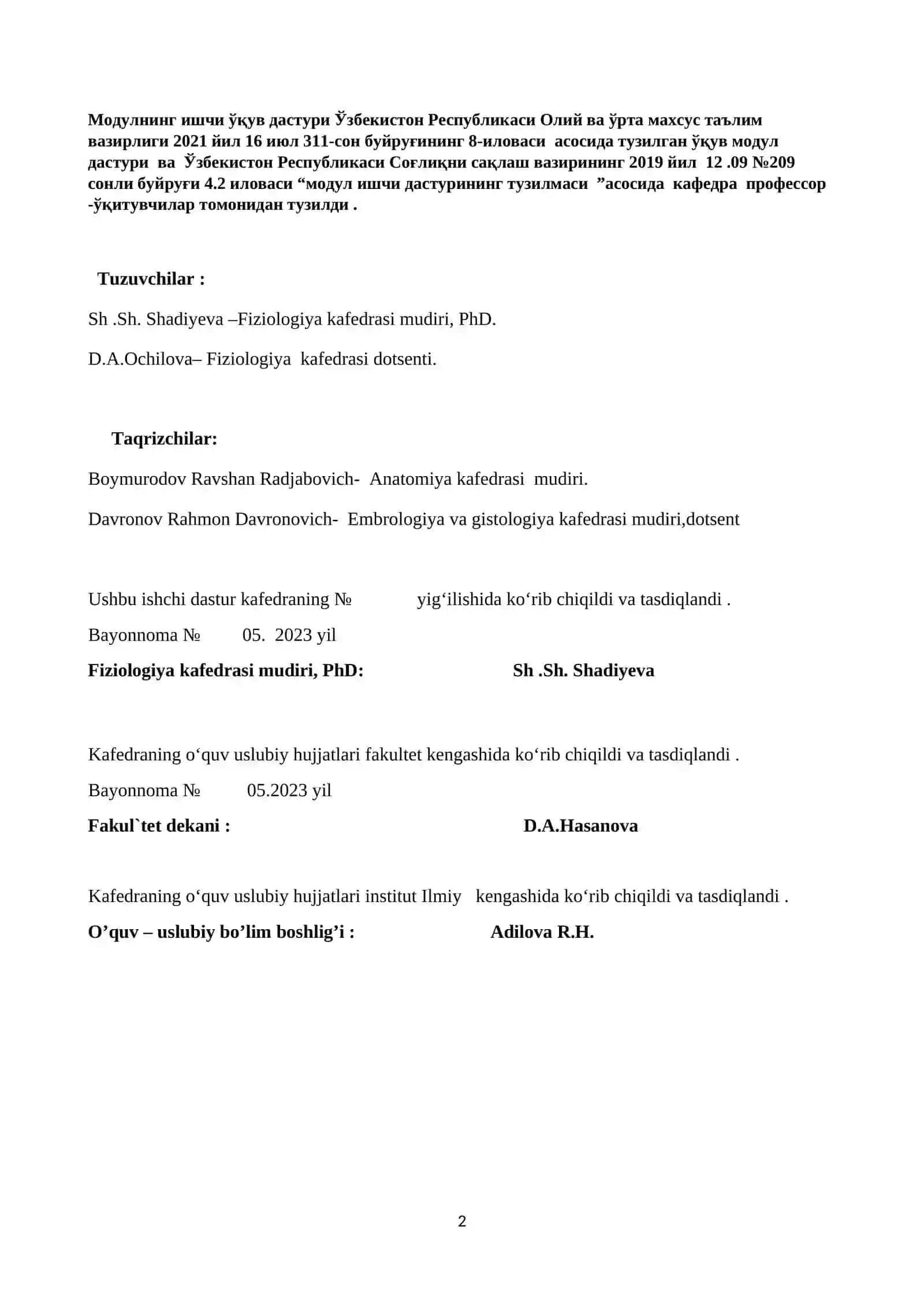 Fiziologiya fani modul ishchi o'quv dasturi 2