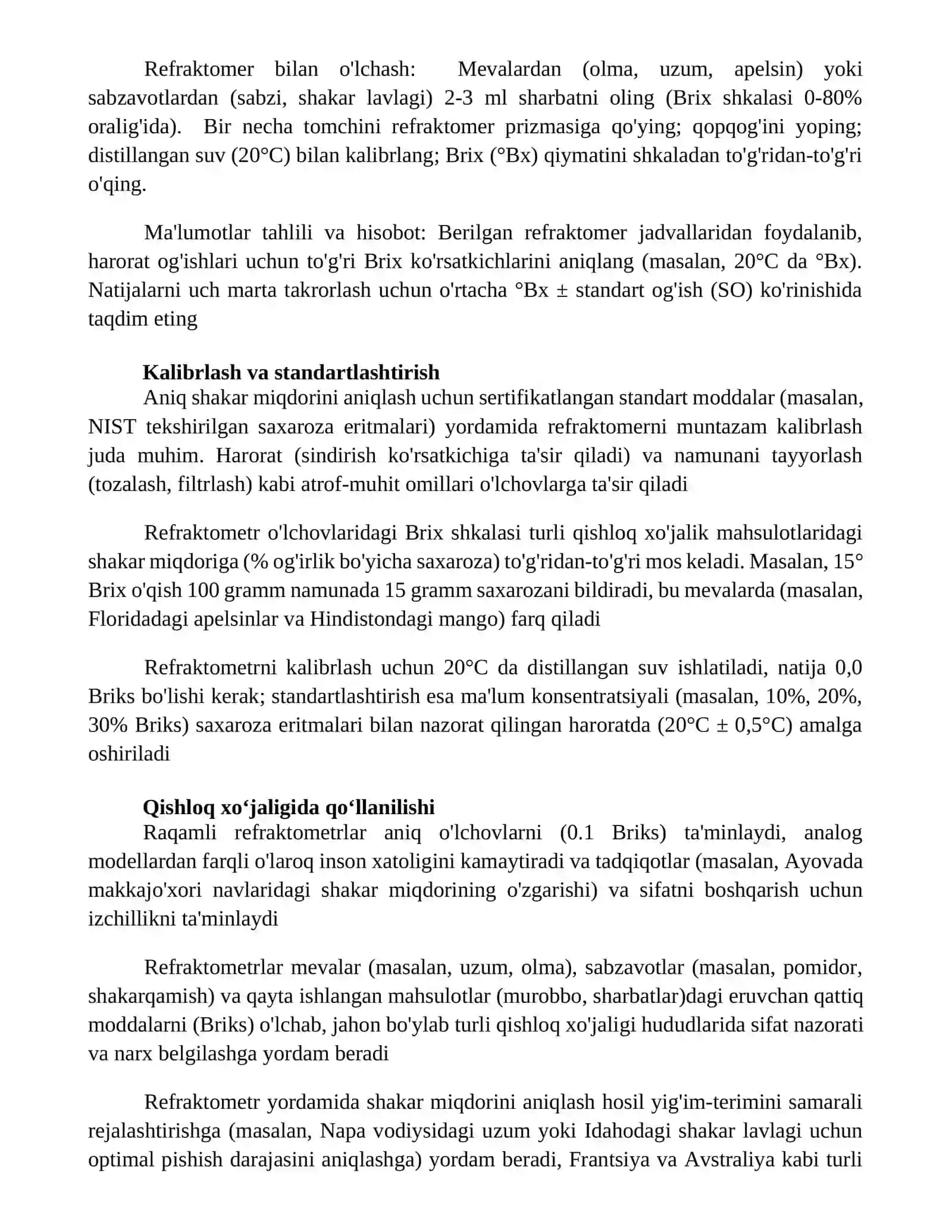 Qishloq xôjalik mahsulotlari tarkibidagi qand miqdorini refraktometir yordamida aniqlash 2