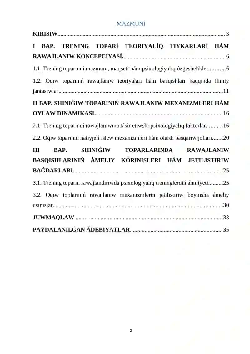 Trening toparın rawajlandırıw fazaları hám mexanizmleri 2