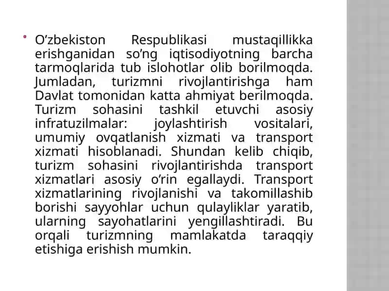 O‘zbekistonda xalqaro va ichki turizmni rivojlantirish istiqbollari. 2
